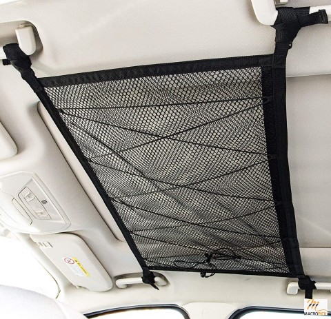 Car Ceiling Cargo Net Pocket, 31"x21" Adjustable Double-Layer Mesh SUV Roof Organizer Long Trip Storage Bag,Tent Putting Quilt Children's Toy Towel Sundries Interior Accessories