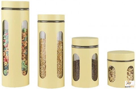 Stainless Steel 4-Piece Glass Canister Cylinder Set with Clear Window