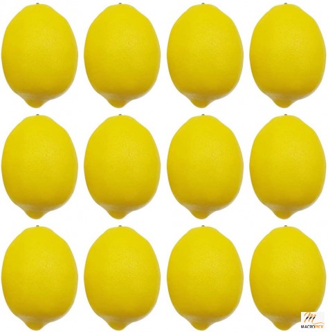 Big Size Artificial Lemons: Vivid Faux Plastic Lemons for Decoration, Fake Fruit Bowl, Kitchen Table Decor - Set of 12