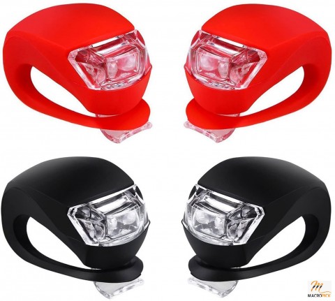 Silicone Waterproof LED Light for Bike & Bicycle Pack of 4 2pcs White and 2pcs Red Led Light