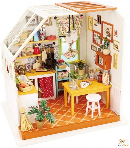 Dollhouse DIY Miniature Kit with Light - Wooden Mini House Set to Build - Handmade Playset with Accessories