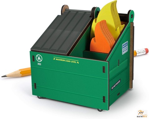 DESK DUMPSTER Pencil Holder: 3 Compartments for Office Supplies, Flame Note Cards - Funny Cubicle Accessories, Perfect for Coworkers