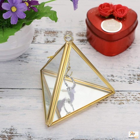 Hipiwe Glass Ring Display Holder: Geometric Jewelry Box, Wedding Ring Bearer Gift, Hanging Prism Stand - Elegant Presentation