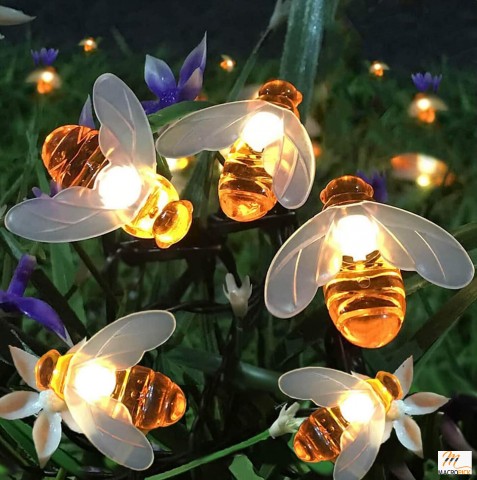 Solar String Lights 20LED Outdoor Waterproof Simulation Honey Bees Decor for Garden Xmas Decorations Warm White