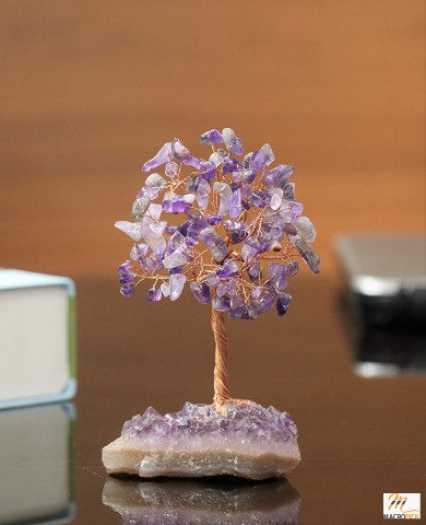 Amethyst Gemstone Money Tree with Natural Amethyst Cluster Base - Home Decoration Ornament Figurine