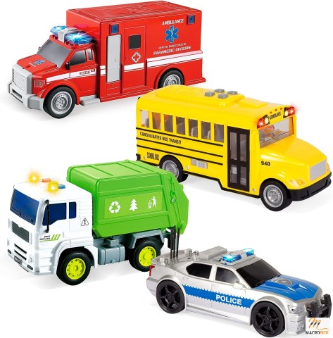 7 Pcs Vehicle Toy Set For Kids - Baby Toy Cars With Friction Powered Wheels And Realistic Sirens