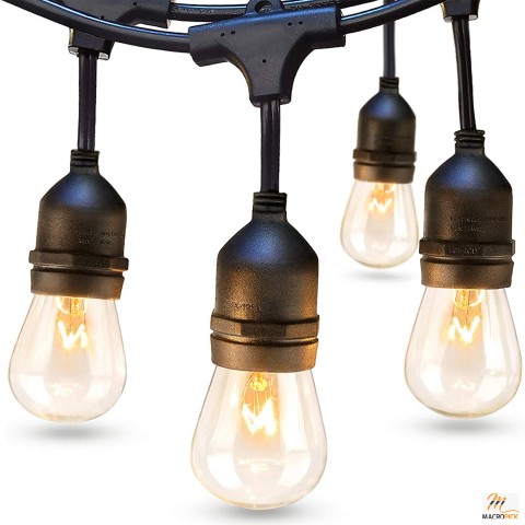 Weather-Resistant Outdoor Commercial Grade Corded String Lights Compatible with Dimmer for Wedding & Outdoor Parties