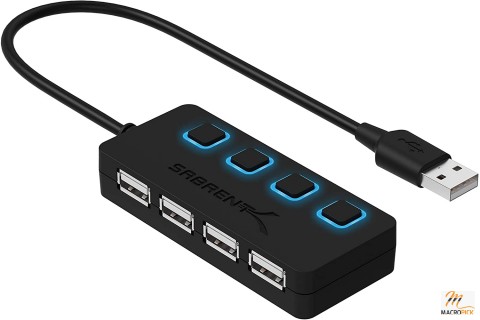 4-Port USB 2.0 Hub with Individual Power Switches and LEDs