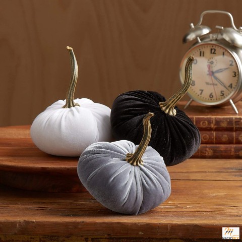 Small Velvet Pumpkins Artificial Set of 3  for Home Décor Velvet Pumpkins For Fall Halloween Thanksgiving Centerpiece