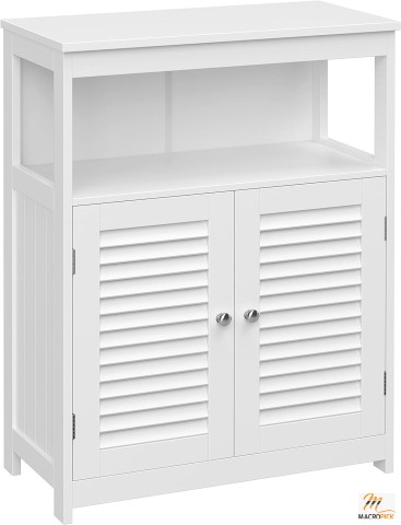 Bathroom Storage Cabinet - Freestanding unit with a double shutter door and an adjustable shelf