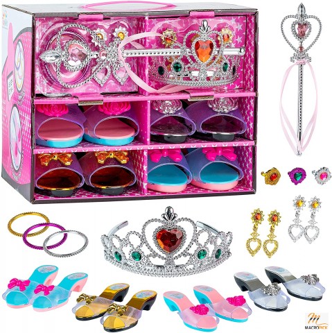 Princess toddler dress up bundle includes 4 pairs shoes bracelets rings earrings crown and wand