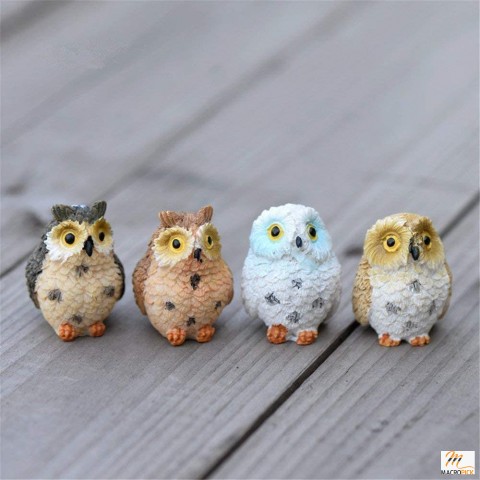 4 Resin Mini Owls: Fairy Garden Figurines, Animals for Micro Landscape, Plant Pots, Bonsai Craft Decor