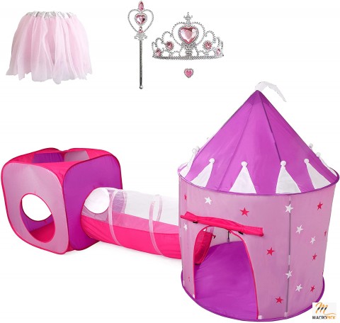 Gift for Girls Princess Tent with Tunnel Kids Castle Playhouse Princess Dress up Pop Up Play Tent Set