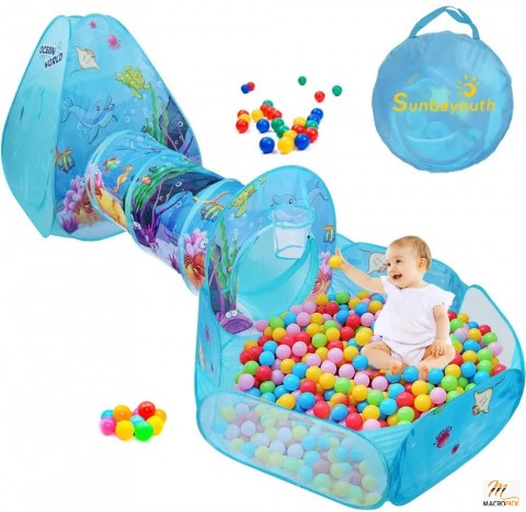3 in 1 Kids Ball Pit Tent with Tunnel, Kids Tunnel Tent for Baby Boys and Girls Gifts