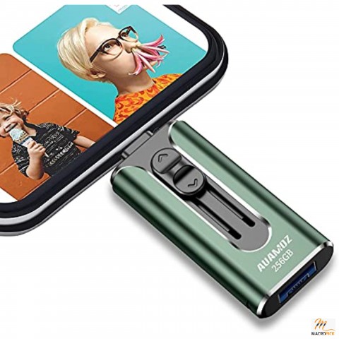 USB3.0 Flash Drives 256GB,Memory Drive 256GB Photo Stick Compatible with Mobile Phone&Computers,Mobile Phone External Expandable Memory Storage Drive,Take More Photos&Videos (Dark Green)