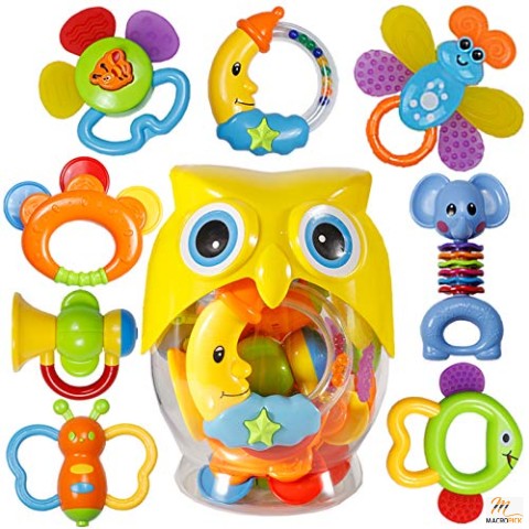 8pcs Babies Grab Shaker Teethers Toys - Gifts Sets for 3, 6, 9, 12 Month Newborns Infants