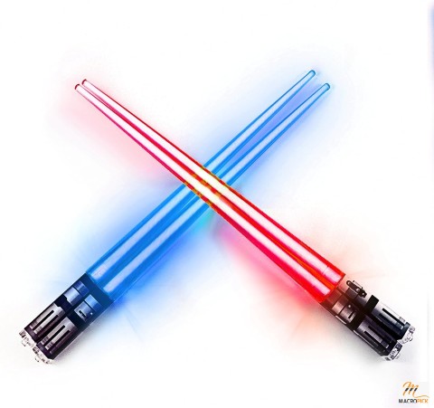 Star Wars Lightsaber Chopsticks: Light Up, Fun, Cool, 2 Pairs in Blue and Red with Glossy Tips - Mini Lightsaber Experience