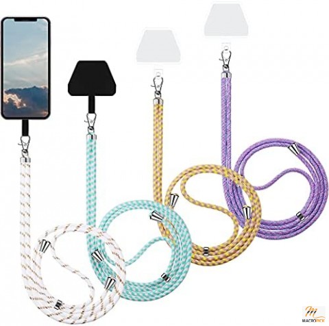 4 Pieces Universal Cell Phone Lanyards with Adjustable Detachable Nylon Neck Crossbody Lanyard and 4 Pieces Black and Transparent Pads for Most Smartphones