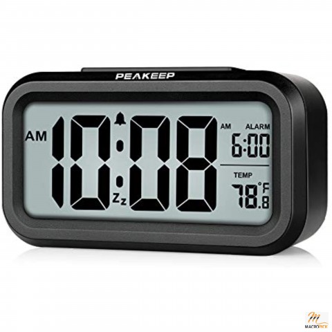Smart Night Light Digital Alarm Clock with Indoor Temperature,Battery Operated Desk Small Clock
