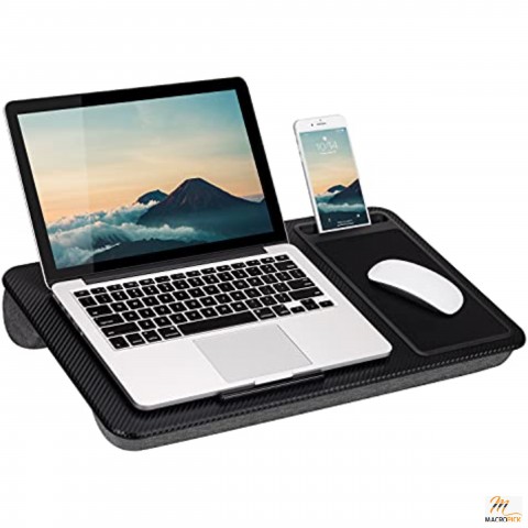 Home Office Lap Desk with Device Ledge, Mouse Pad, and Phone Holder - Black Carbon - Fits Up to 15.6 Inch Laptops