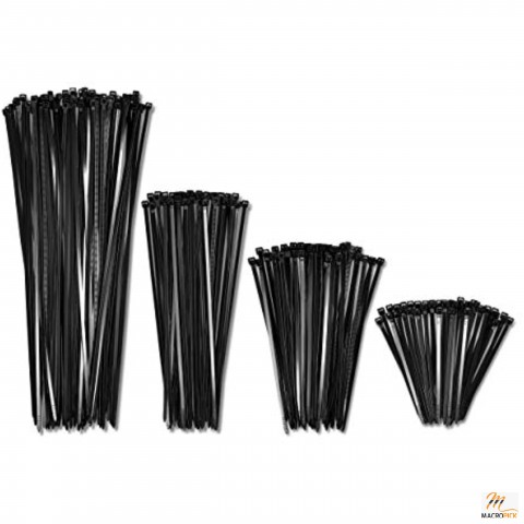 4", 6", 8", 12" Inch Cable Zip Ties Black Heavy Duty (400 Pack, 100 each size) - 40lbs Tensile Strength - Self-Locking Premium Nylon Cable Wire Ties for Indoor and Outdoor