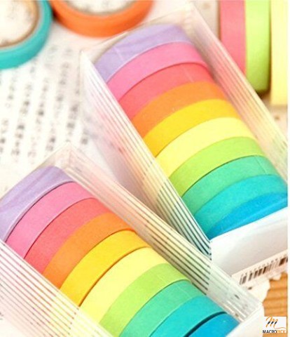 10 Pcs Writable Rolls Paper Washi Masking Tape - Rainbow Sticky Adhesive