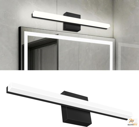 19.88in Bathroom Vanity Light - Brushed Black Square LED, 12W Daylight 4000K Wall Bar Fixture Over Mirror (Black)