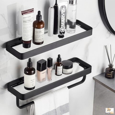 Bathroom Wall Shelf with Towel Holder - 2 Tier Bathroom Storage Organizer Rack