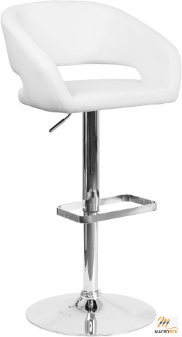 Adjustable Height Barstool with Rounded Mid-Back and Chrome Base