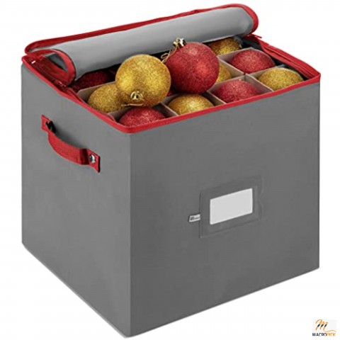 Christmas Ornament Storage Box with Zippered Closure