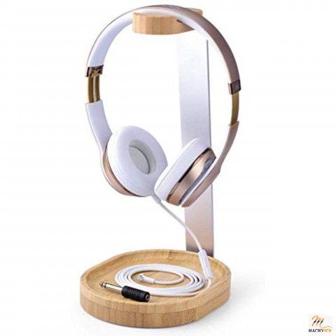 Universal Wooden & Aluminum Headphone Stand Hanger with Cable Holder