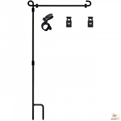 Garden Flag Stand, Premium Garden Flag Pole Holder Metal Powder-Coated Weather-Proof Paint with one Tiger Clip and two Spring Stoppers without flag