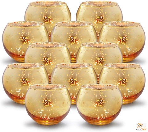 Votive Candle Holders - Mercury Glass Tealight Candle Holder Set of 12