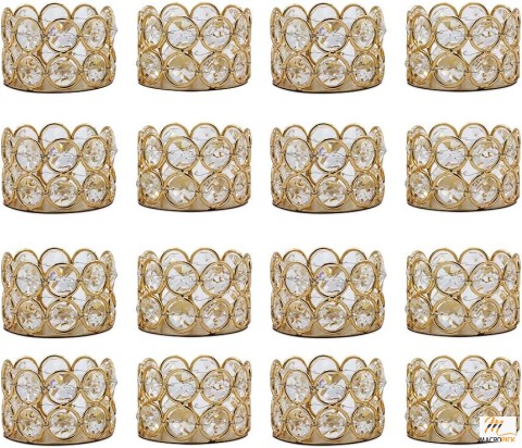 Pack of 16 Gold Crystal Tea Light Candle Holders Centerpieces