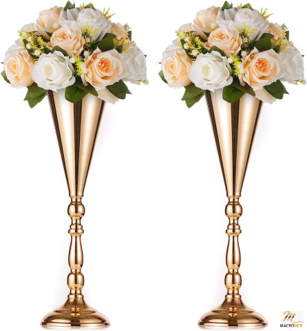 2 Pcs Tabletop Metal Wedding Flower Trumpet Vase - Artificial Flower Arrangements for Home Decoration & Party Events