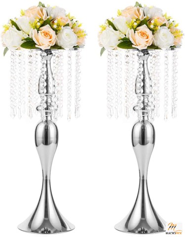 Tall Crystal Flower Stand - Wedding Road Lead Tall Flower Holders Centerpiece - 2 Pieces