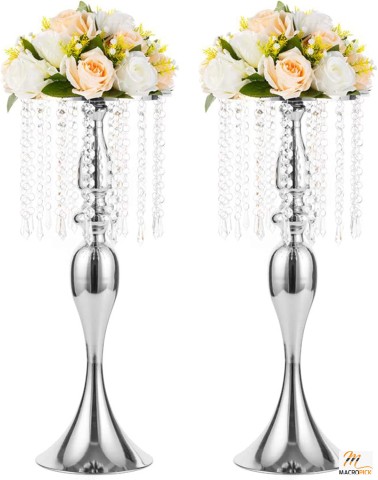 Tall Crystal Flower Stand - Wedding Road Lead Tall Flower Holders Centerpiece - 2 Pieces