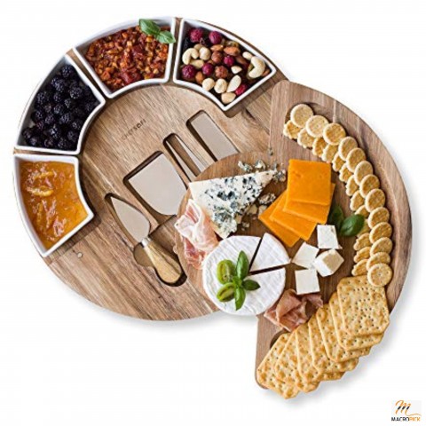 Cheese Board Set, 4 Knives and 4 Bowls Server Plate