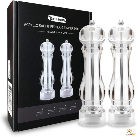 Acrylic Salt and Pepper Grinder Mill Set - Long Life Using & Adjustable Ceramic Rotor