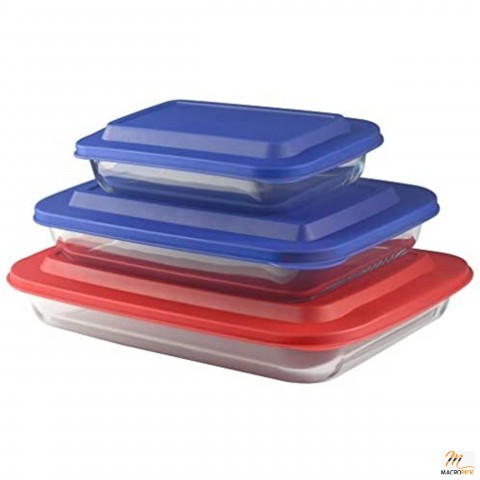 6-Piece Glass Bakeware Set, 3 Baking Dishes + 3 Lids