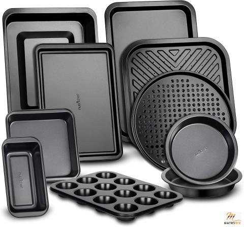 10-Piece Kitchen Oven Baking Pans Carbon Steel Bakeware Set Non-stick