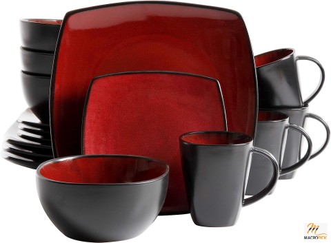 16 - Piece Square Reactive Glaze Dinnerware Set