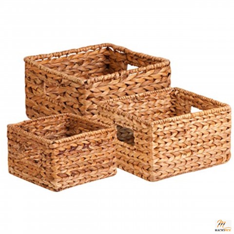 Pack of 3 Multipurpose Banana Leaf Storage Basket | Rectangular Shape | Natural Color