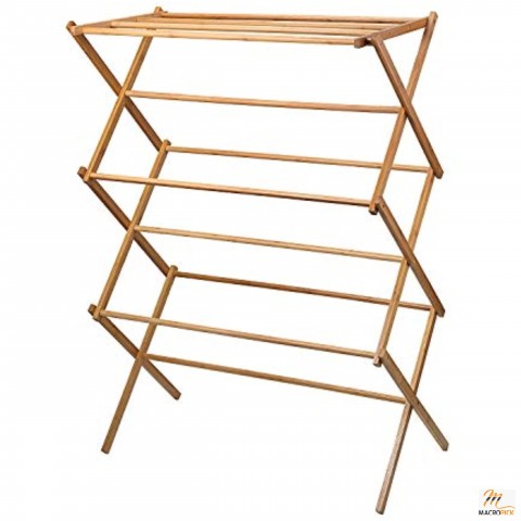 Floor standing Bamboo Wooden Cloths Drying Rack for Home Use