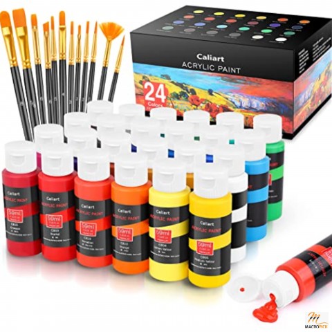 Multicolor Non-Toxic Acrylic Paint Set Incredibly Rich Pigments Paint Set with 12 Unique Brushes