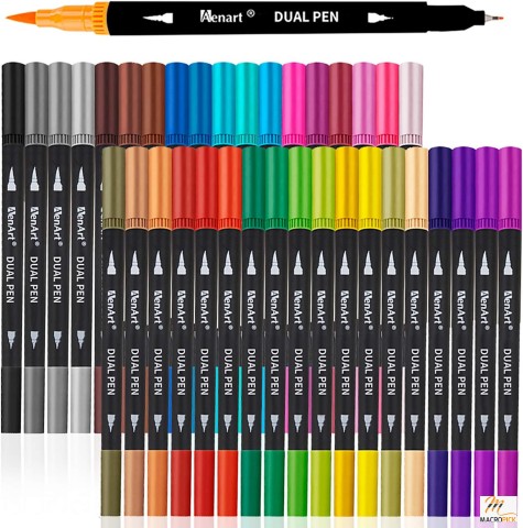 Dual Tip Markers Brush Pen - Flexible Brush And Fine Tip Pens - Great For Coloring Books & Making Cards