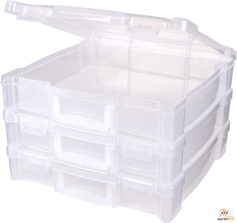 Portable Art & Craft Organizer box with Handle - Clear View Design Storage Box - 3 Pack