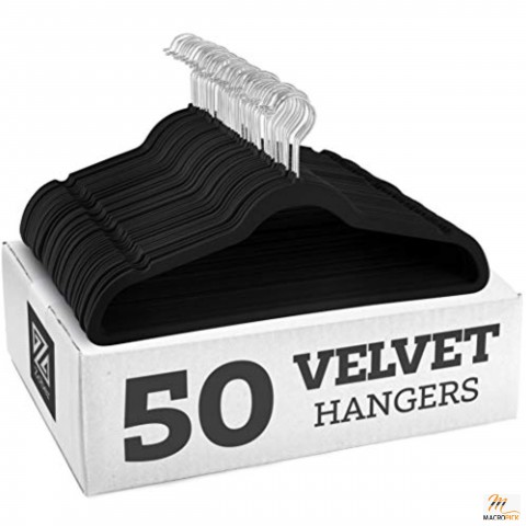 Black Colored Space Saving Premium Velvet Hangers with Soft-Cut Notches & Non-Slip Surface Area