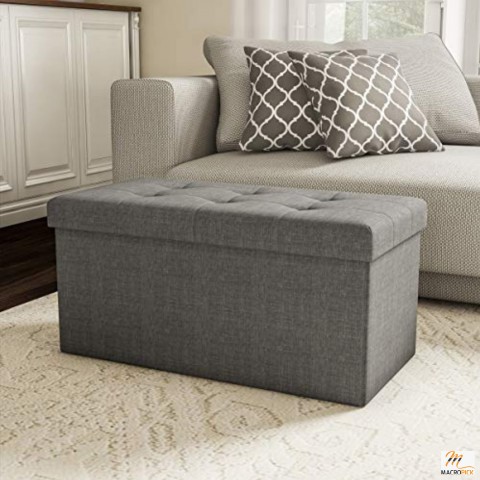 Versatile & Decent Designed Ottoman Large Folding Storage Bench & Storage Container with Removable Top | Gray Color