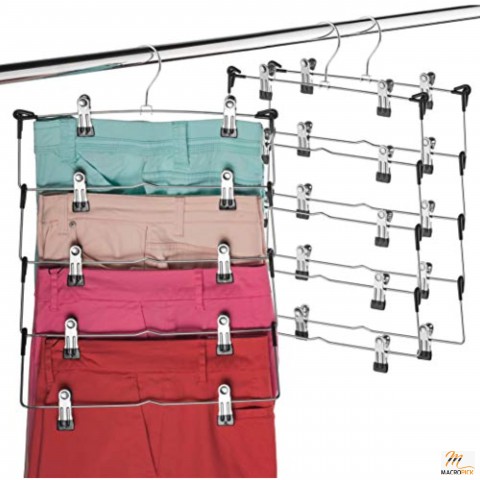 Durable Design & Space Saving 5 Tier Metal Cloth Hanger with Plastic Coated Adjustable Clips to Hold Pants/Cloths